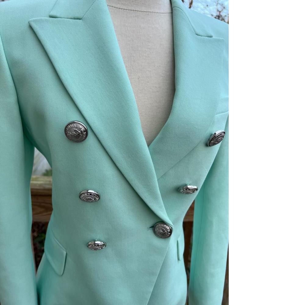 Classic structured Silver Button Double Breasted blazer mint C662 - Picture 6 of 12